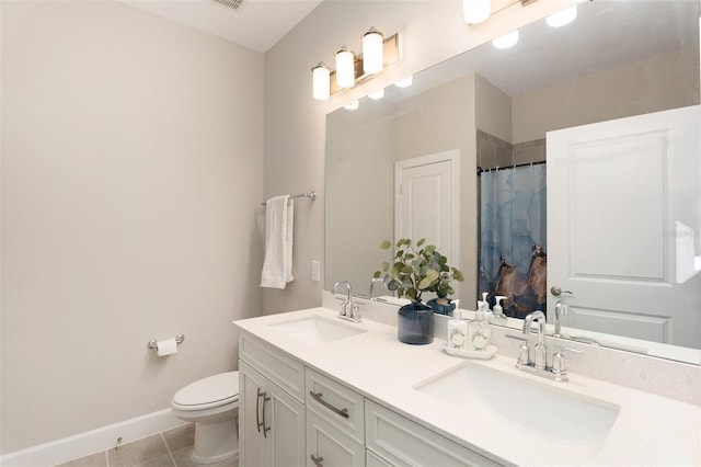 full bathroom featuring toilet, tile patterned flooring, baseboards, and a sink