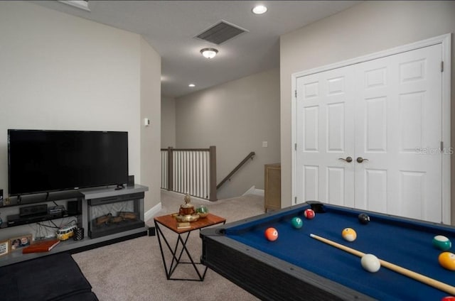 rec room with carpet floors and pool table