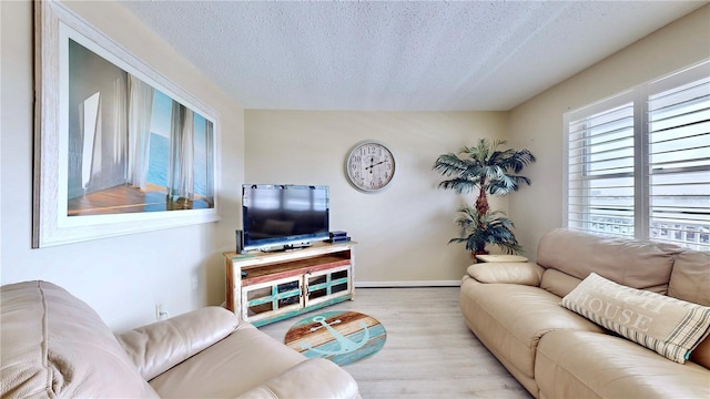 living room featuring a textured ceiling