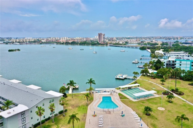 aerial view with a water view