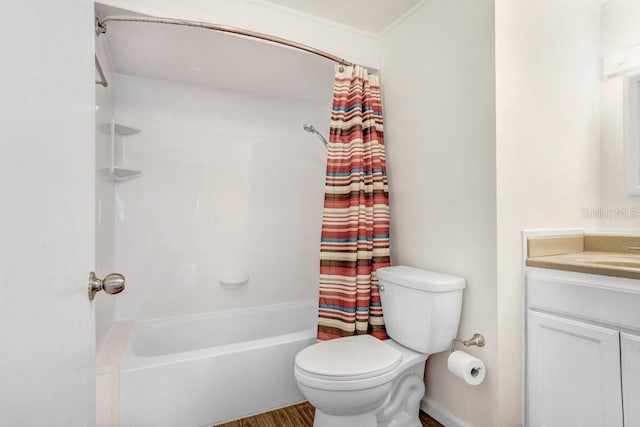 full bathroom featuring vanity, toilet, and shower / tub combo with curtain