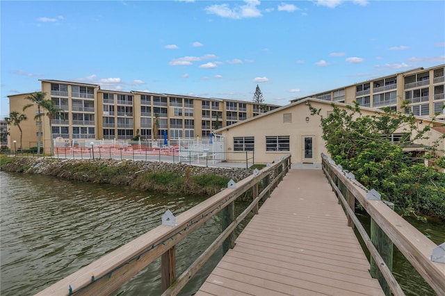 view of dock with a water view