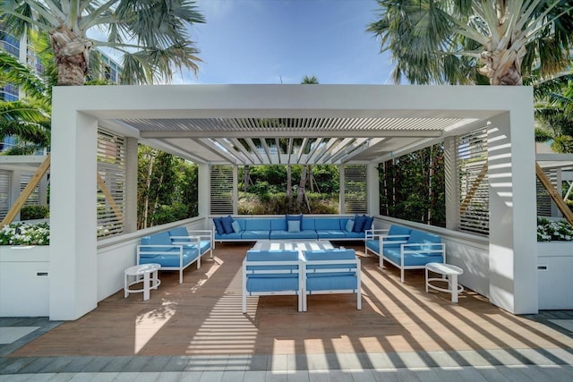 view of patio featuring a pergola and an outdoor hangout area