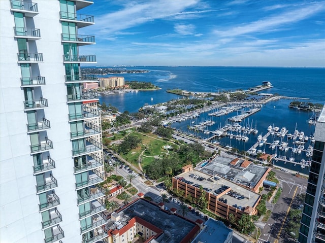 bird's eye view featuring a water view