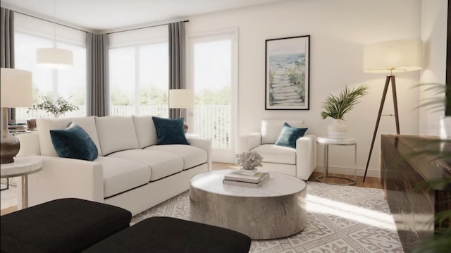 living room with light wood-type flooring