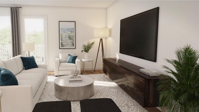 living room featuring light hardwood / wood-style flooring and plenty of natural light