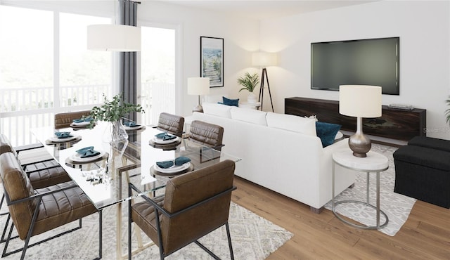 living room with light hardwood / wood-style flooring