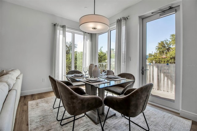 dining room featuring wood finished floors and baseboards