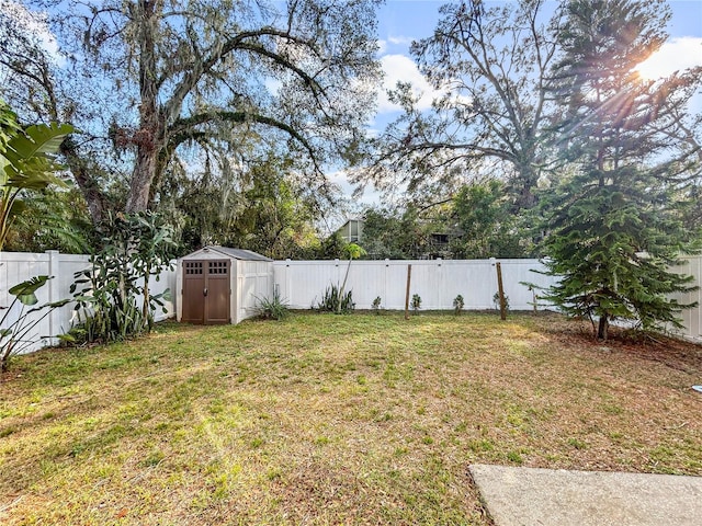 view of yard featuring a shed