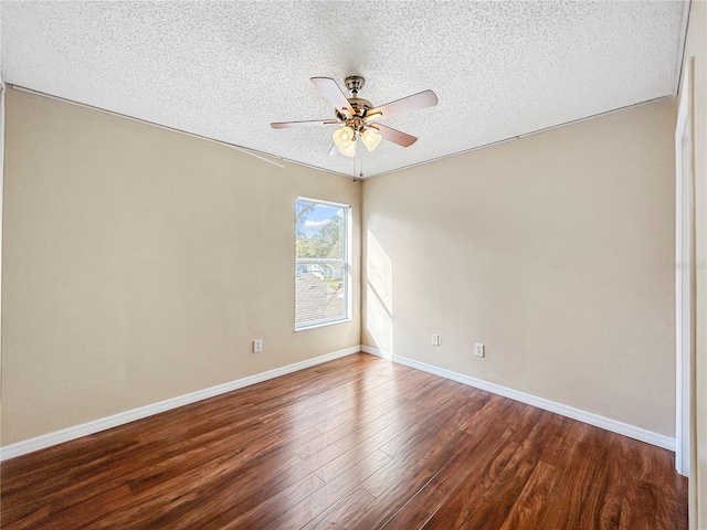 unfurnished room featuring hardwood / wood-style floors, a textured ceiling, and ceiling fan