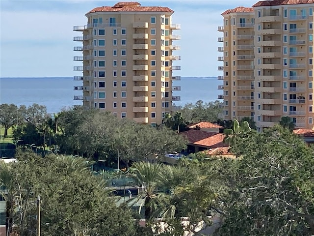 view of property with a water view