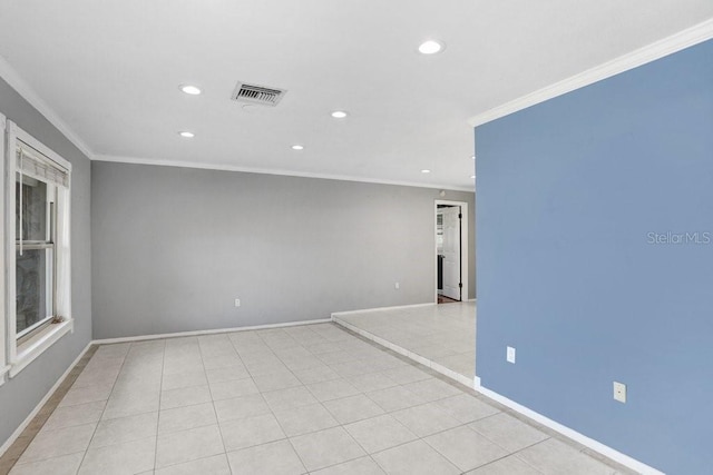 tiled empty room with ornamental molding