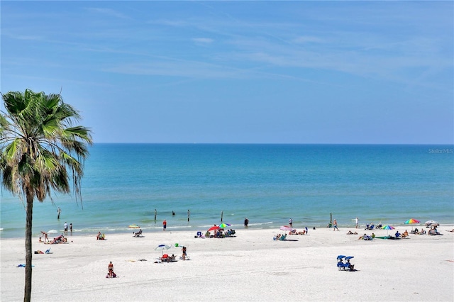 view of water feature with a view of the beach