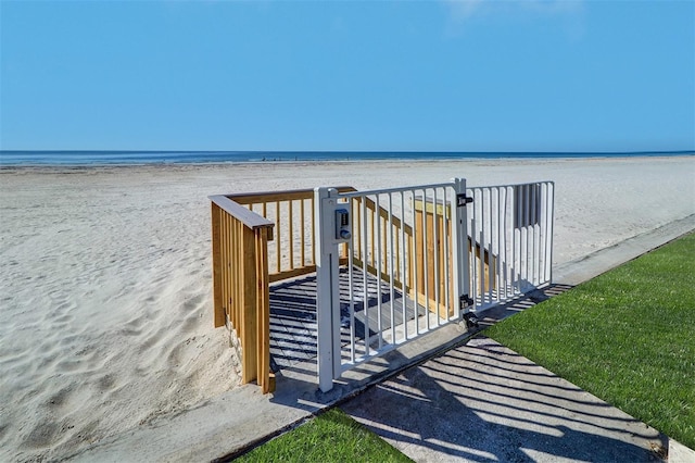 exterior space featuring a beach view