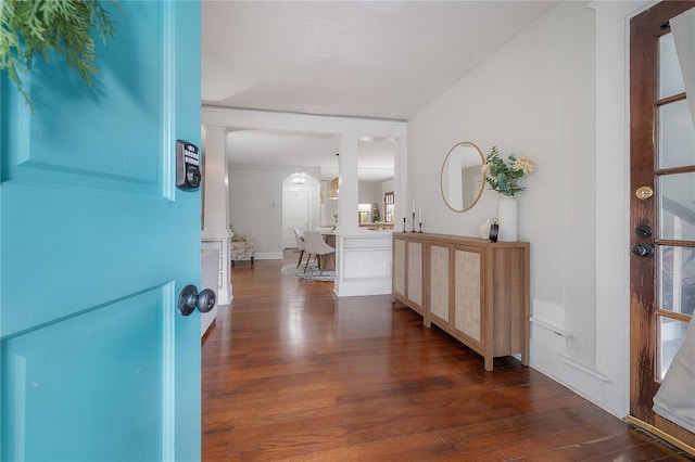 foyer entrance with dark hardwood / wood-style floors