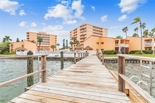 dock area featuring a water view