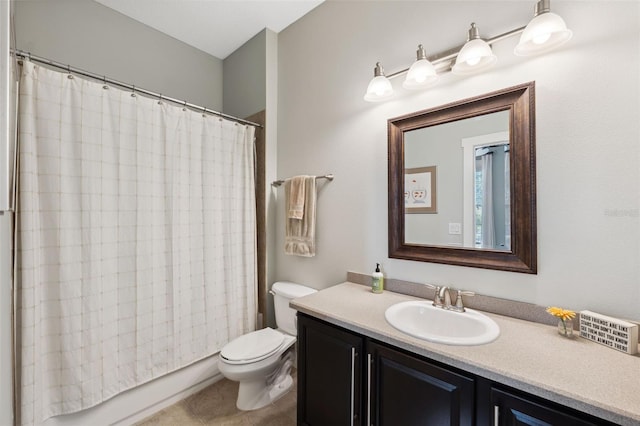 full bathroom with tile patterned flooring, vanity, shower / bathtub combination with curtain, and toilet