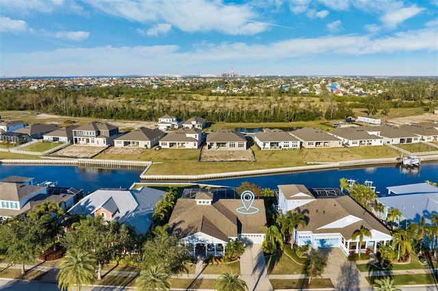 aerial view with a water view