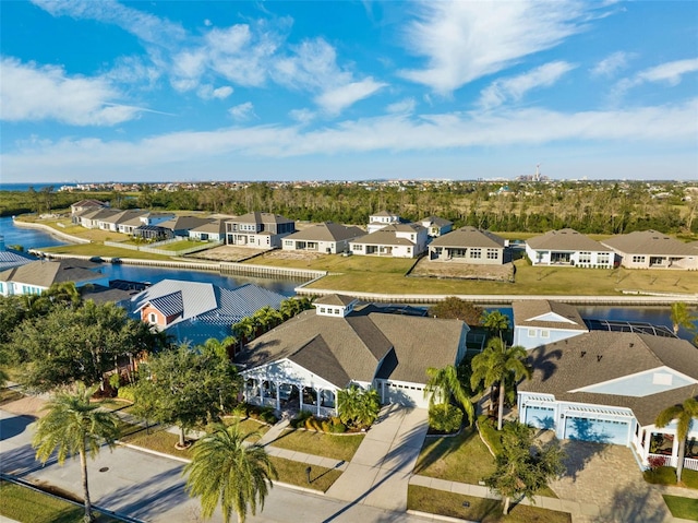 aerial view with a water view