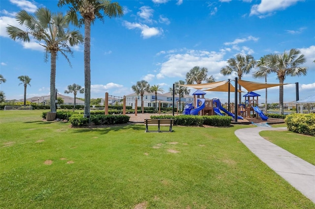 view of jungle gym with a yard