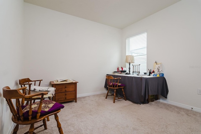 sitting room with light colored carpet