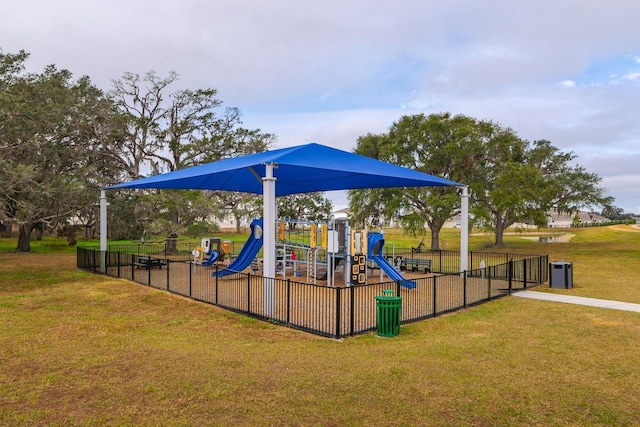 view of play area with a lawn