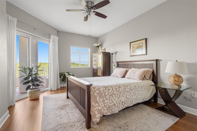 bedroom featuring ceiling fan and light wood-type flooring