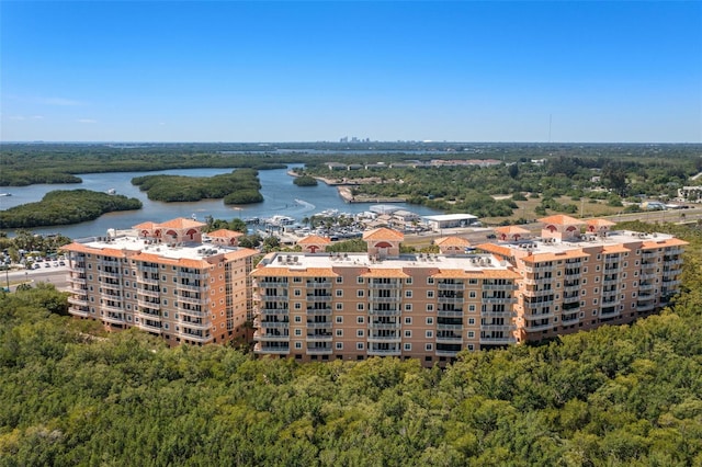 aerial view with a water view