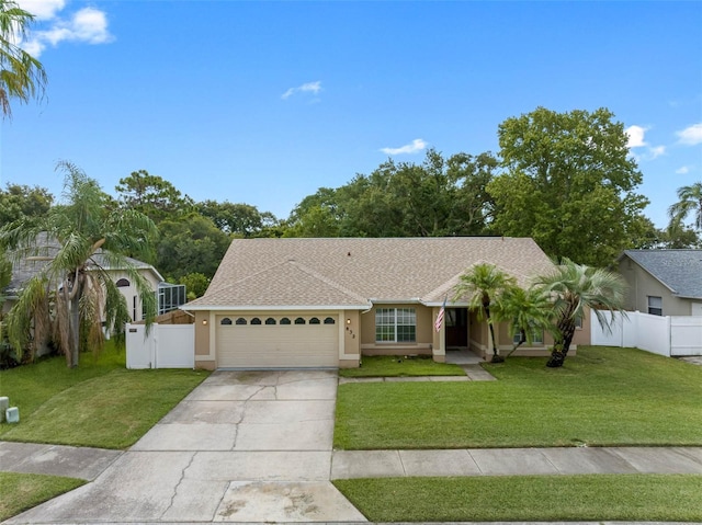 view of front of house featuring a front lawn and a garage