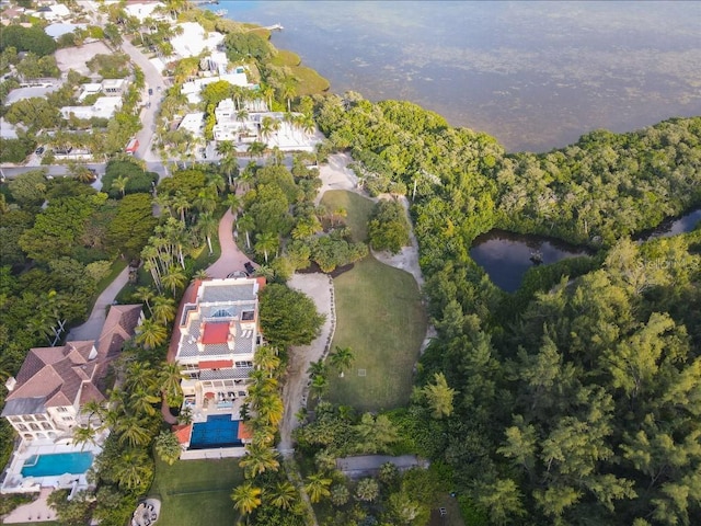 bird's eye view featuring a water view