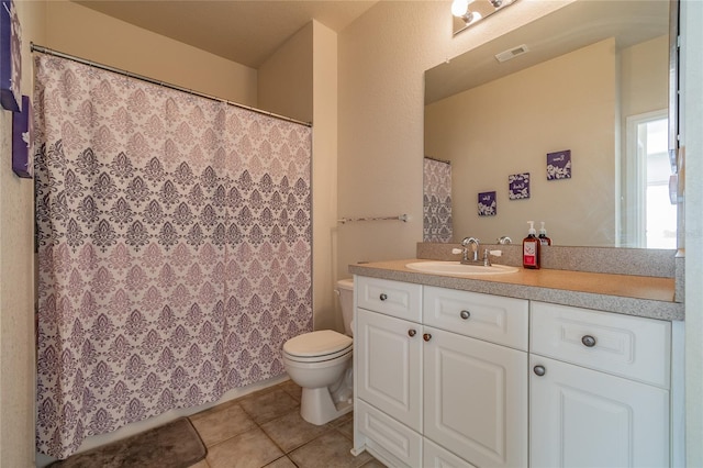 bathroom featuring tile patterned flooring, vanity, and toilet