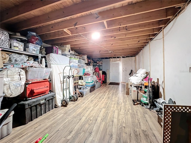 basement featuring wood-type flooring