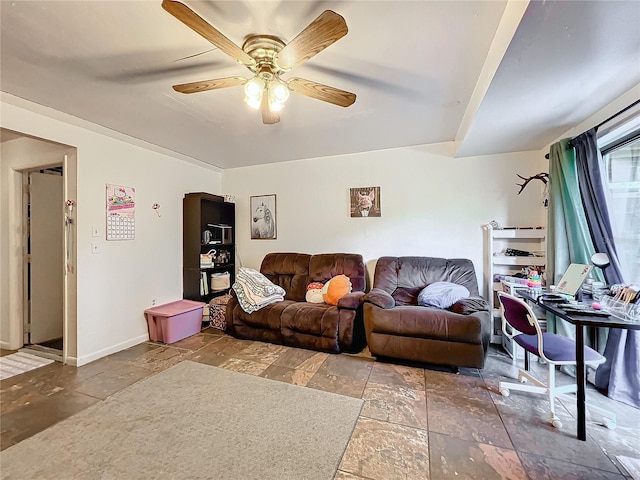 living room featuring ceiling fan