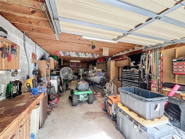 garage featuring a workshop area