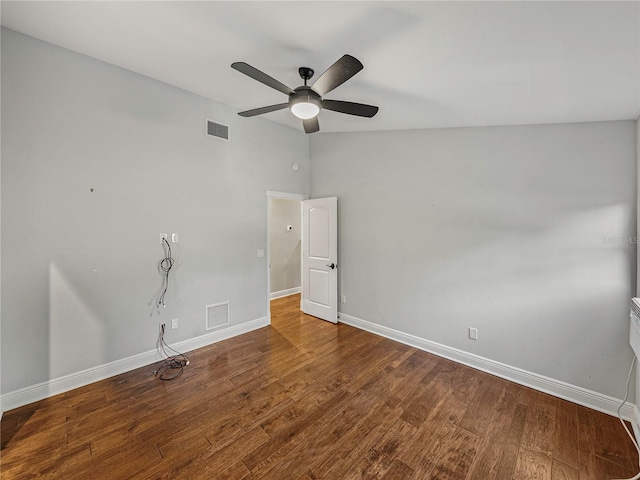 unfurnished room featuring ceiling fan and hardwood / wood-style floors