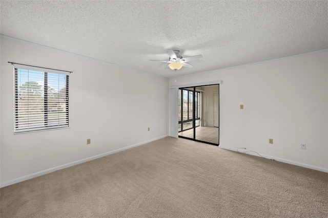 2679 Sabal Springs Cir Unit 203, Clearwater, FL 33761 - carpeted spare room featuring ornamental molding, a textured ceiling, and ceiling fan