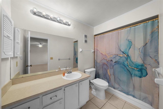 2679 Sabal Springs Cir Unit 203, Clearwater, FL 33761 - bathroom featuring crown molding, vanity, a shower with curtain, tile patterned floors, and toilet