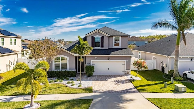 front of property with a front yard and a garage