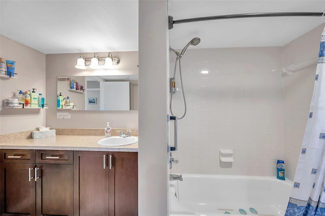 bathroom with vanity and shower / tub combo