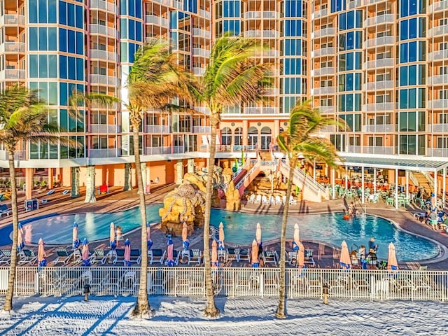 view of snow covered pool