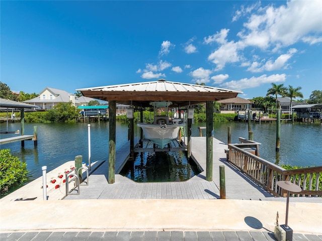 view of dock with a water view