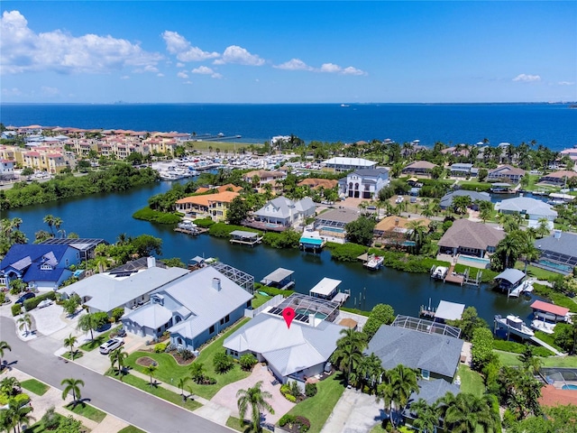 aerial view featuring a water view