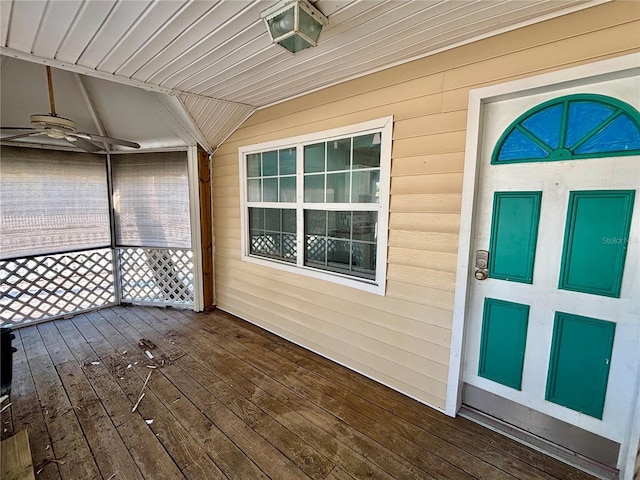 wooden terrace with ceiling fan