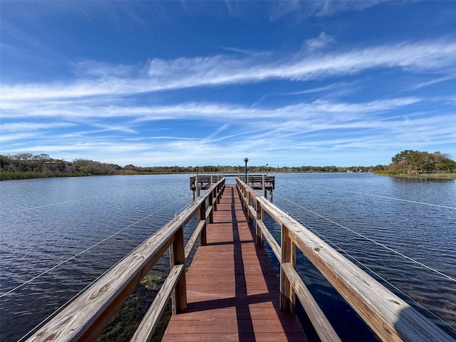 view of dock with a water view