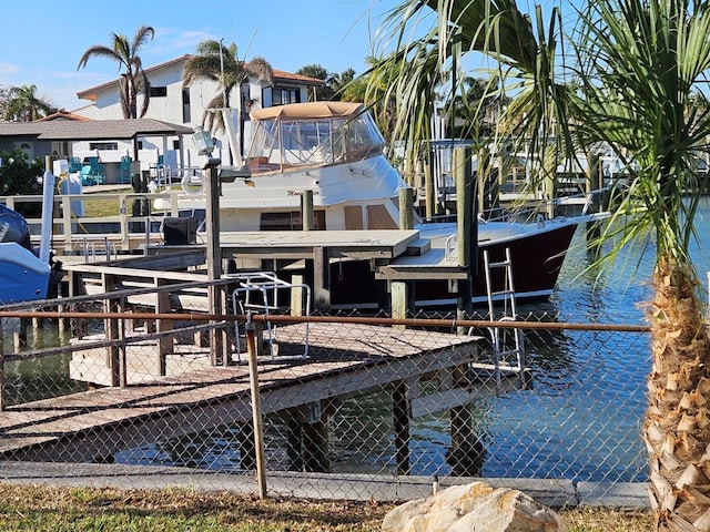 dock area with a water view