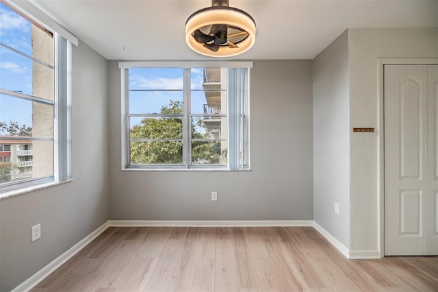 empty room with light hardwood / wood-style flooring and a wealth of natural light