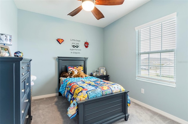 bedroom with carpet and ceiling fan