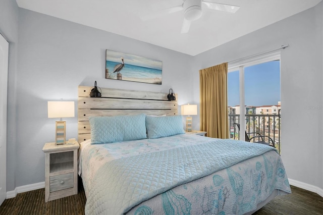 bedroom featuring ceiling fan and access to exterior