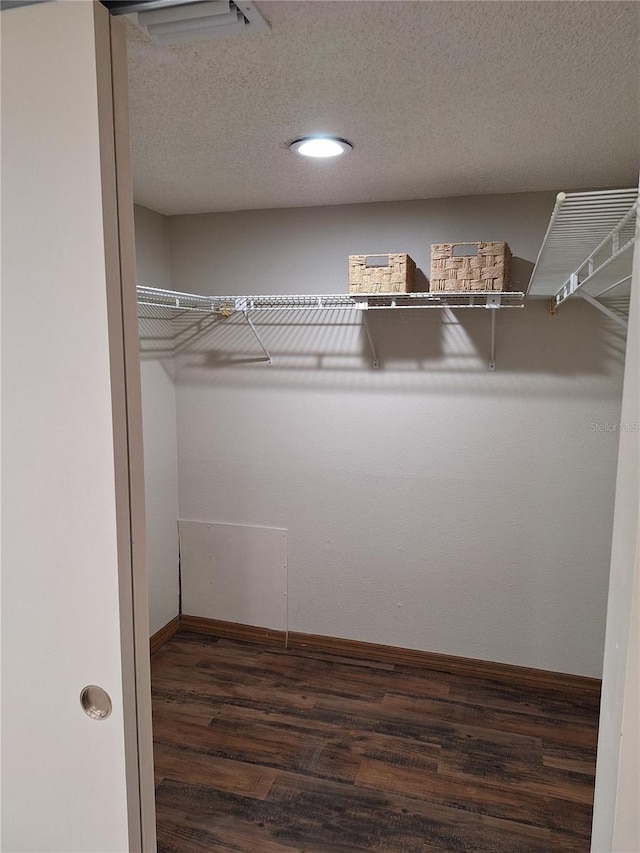 spacious closet with dark hardwood / wood-style floors