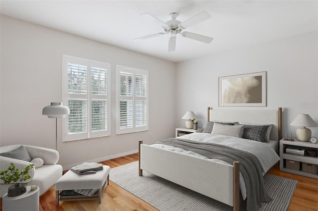 bedroom with ceiling fan and wood-type flooring